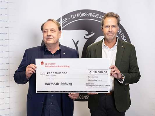 10.000 Euro für die gemeinnützige boerse.de-Stiftung 10.000 Euro für die gemeinnützige boerse.de-Stiftung