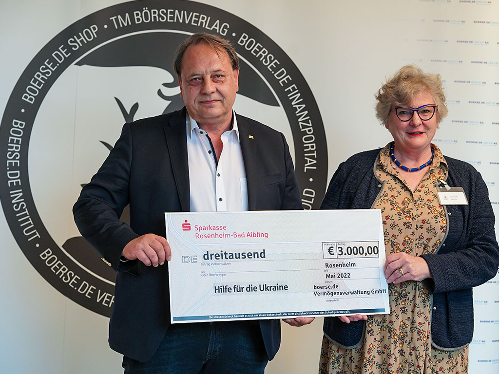 3.000 Euro für die Bürgerstiftung Rosenheim, Hilfe für die Ukraine 3.000 Euro für die Bürgerstiftung Rosenheim, Hilfe für die Ukraine